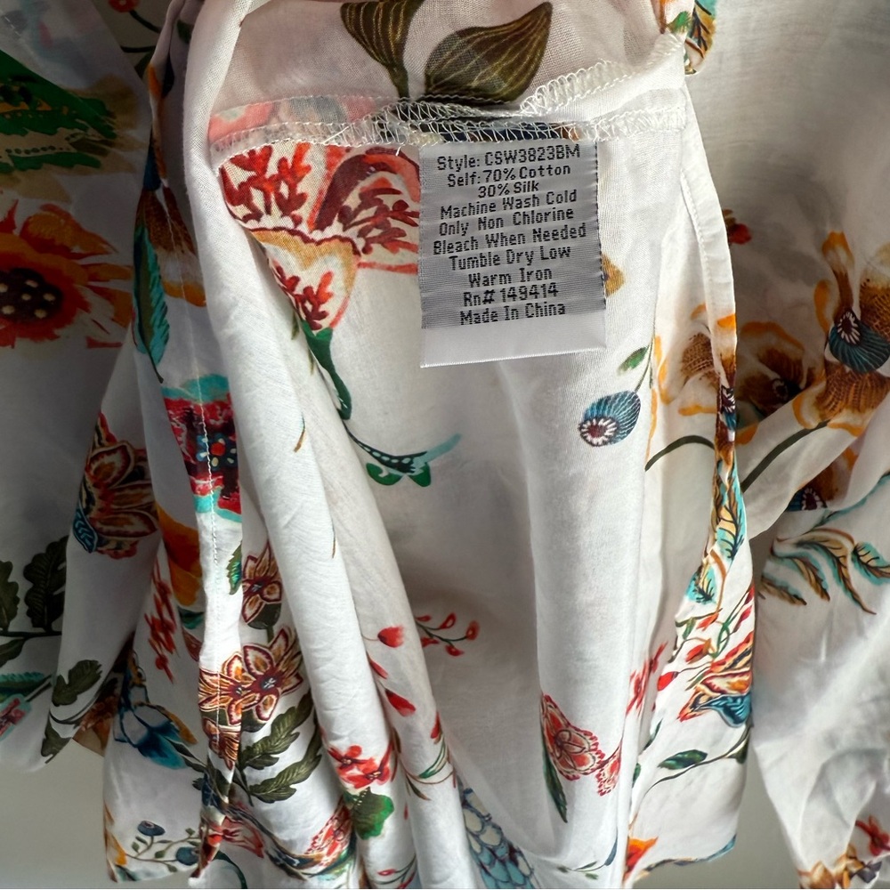 Johnny Was Ardella Dress/Cover up - Silk Blend - White Floral - Size Large - Picture 14 of 14